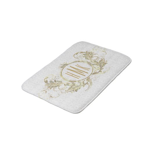 Wit en Goud Glitter Girly Bloemen Lijst Badmat (Gekanteld)