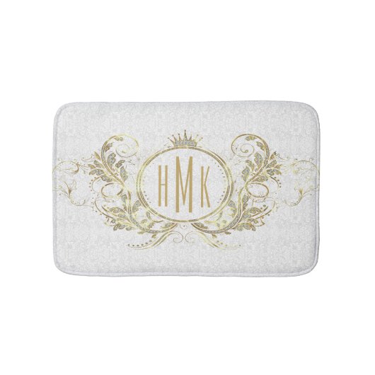 Wit en Goud Glitter Girly Bloemen Lijst Badmat (Voorkant)