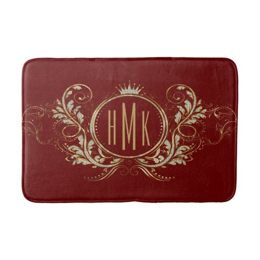 Wit en Goud Glitter Girly Bloemen Lijst Badmat (Voorkant)