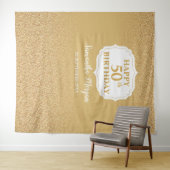 Wit en goud glitter ombre verjaardag achtergrond wandkleed (In Situ (horizontaal))