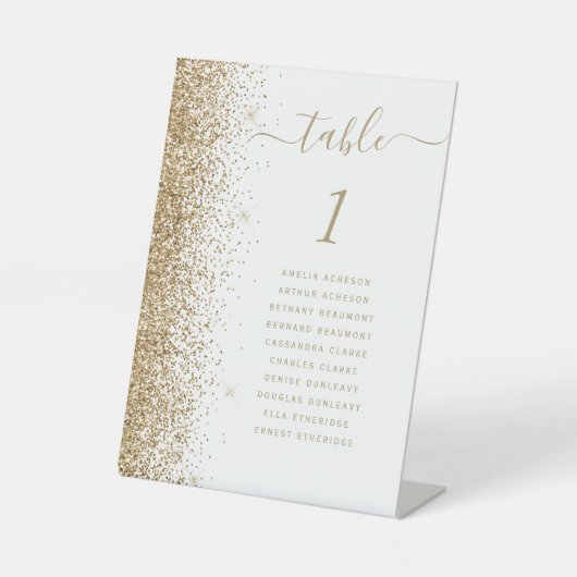Wit en Goud Glitter Trouwtafel Nummer Reclamebord Met Voetstuk (Voorkant)