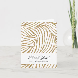 Wit en Goud Glitter Zebra Print Dank u Bedankkaart