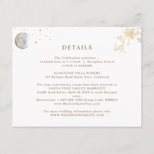 Wit en goud hemels huwelijksfeest Details Informatiekaartje (Voorkant)