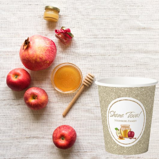 Wit en Goud Joodse Vakantie Rosh Hashanah Papieren Bekers