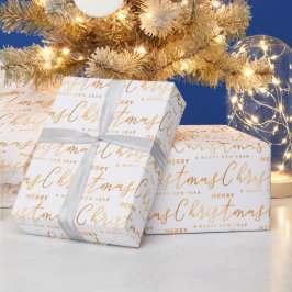 Wit en goud Kerstmis Woord Kunst Cadeaupapier