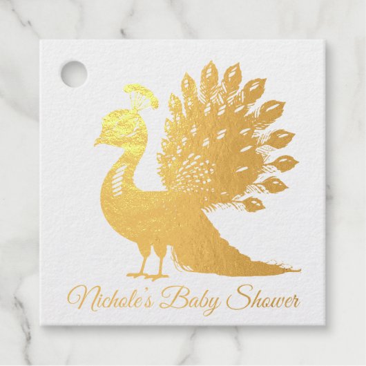 Wit en Goud Kleurrijk Pauw Baby shower Bedankjes Labels (Voorkant)