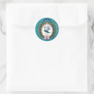Wit en Goud Kleurrijk Pauw Baby shower Ronde Sticker