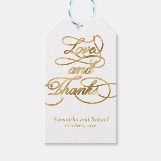 Wit en Goud Liefde en Bedankt Kalligrafie Huwelijk Cadeaulabel (Voorkant)