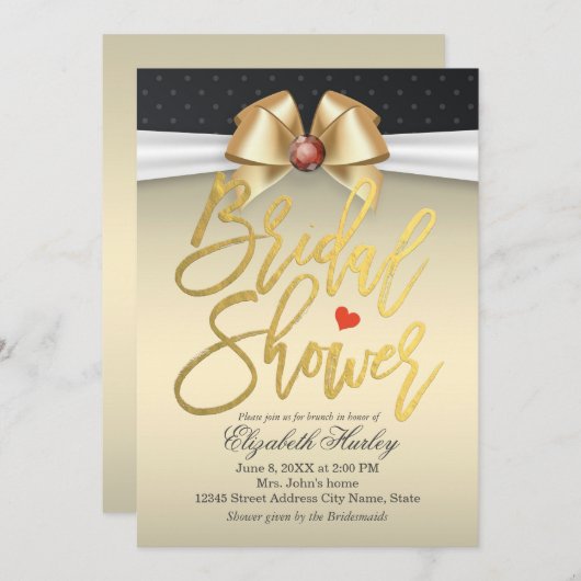 Wit en goud lint met rood diamant Vrijgezellenfees Kaart (Voorkant / Achterkant)