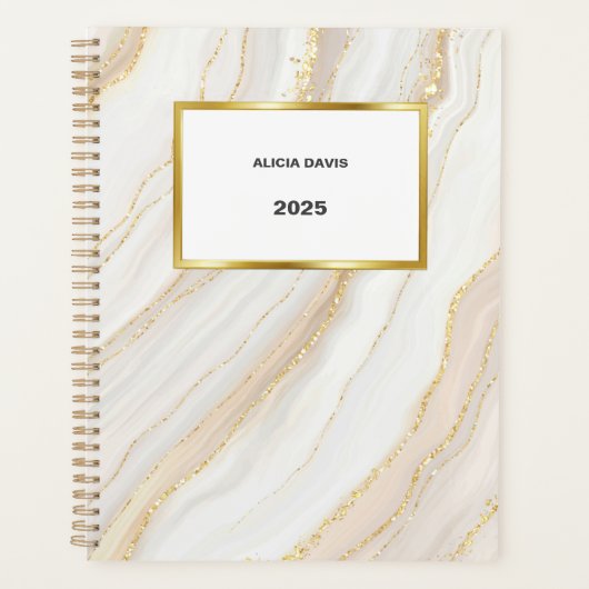 Wit en goud marmer | Je naam Planner (Voorkant)