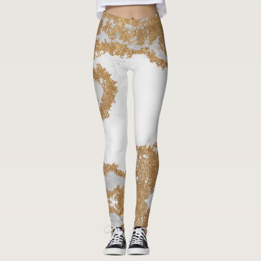 Wit en goud marmer leggings (Voorkant)