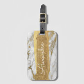 Wit en goud marmer met goudfolie en glitter bagagelabel (Voorkant (verticaal))