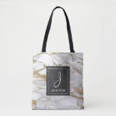 Wit en Goud Marmer Monogram Boekentas Tote Bag (Voorkant)