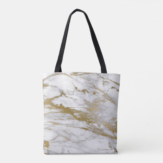 Wit en Goud Marmer Monogram Boekentas Tote Bag (Achterkant)
