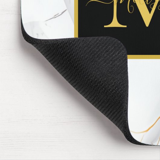 Wit en Goud Marmered Monogram Muismat (Hoek)