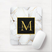 Wit en Goud Marmered Monogram Muismat (Met muis)