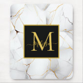 Wit en Goud Marmered Monogram Muismat (Voorkant)