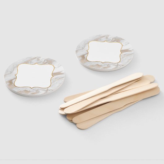 Wit en Goud Marmered Veiling Paddle Handwaaier (Niet-gemonteerd)