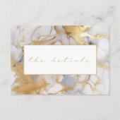 Wit en goud marmeren bruiloft de details informatiekaartje (Voorkant)