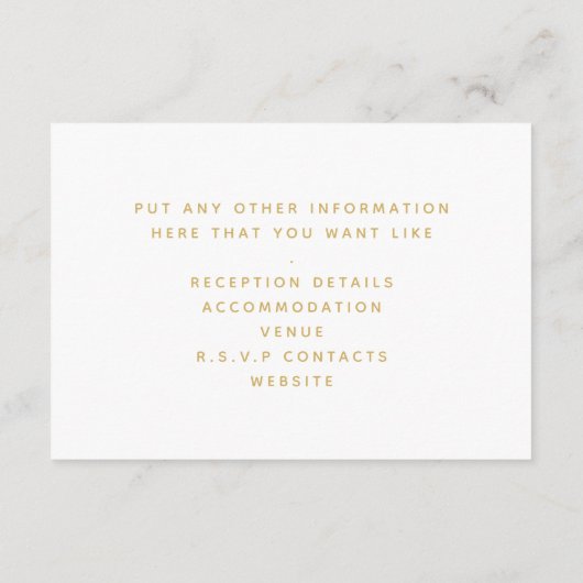 Wit en goud marmeren bruiloft de details informatiekaartje (Achterkant)