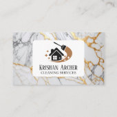 Wit en Goud Marmeren Huis Schoonmaak Diensten Maid Visitekaartje (Achterkant)