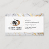 Wit en Goud Marmeren Huis Schoonmaak Diensten Maid Visitekaartje (Voorkant)