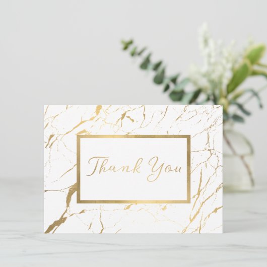Wit en Goud Marmeren Ontwerper Dank u Kaart (Staand voorkant)