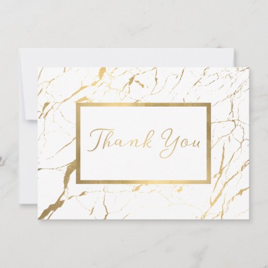 Wit en Goud Marmeren Ontwerper Dank u Kaart (Voorkant)