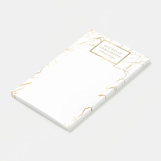 Wit en Goud Marmeren Ontwerper Post-it® Notes (Schuin)