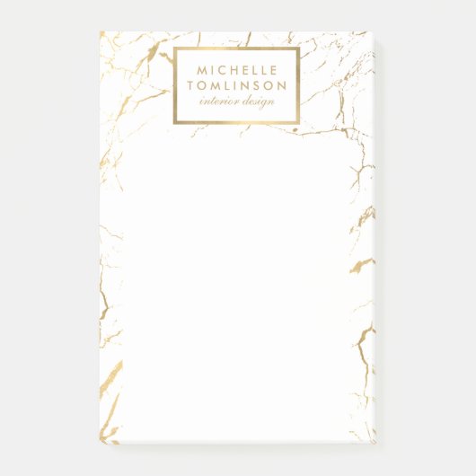 Wit en Goud Marmeren Ontwerper Post-it® Notes (Voorkant)