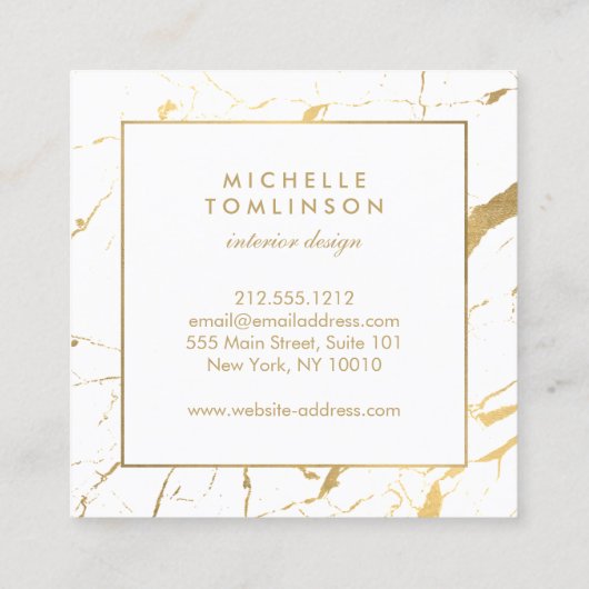 Wit en Goud Marmeren Ontwerper Vierkante Visitekaartje (Achterkant)