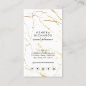 Wit en Goud Marmeren Patroon Designer Visitekaartje (Achterkant)