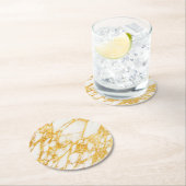 Wit en goud marmeren steen ronde kartonnen onderzetter (Insitu)