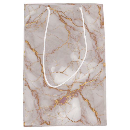 Wit en Goud Marmeren Textuur Gift Bag Medium Cadeauzakje (Voorkant)