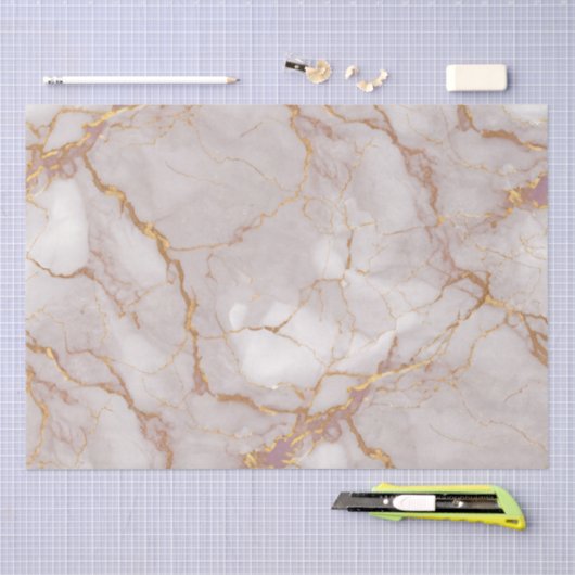 Wit en Goud Marmeren Textuur Weefseldocument Tissuepapier (Craft)