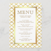 Wit en goud Marokkaans quatrefoil bruiloftsuitnodi Menu (Voorkant)