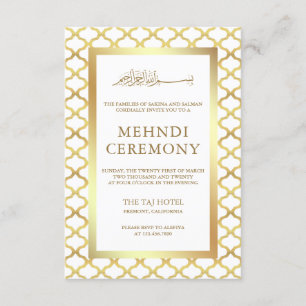 Wit en Goud Marokkaanse Quatrefoil Moslim Mehndi Informatiekaartje