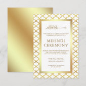 Wit en Goud Marokkaanse Quatrefoil Moslim Mehndi Informatiekaartje (Voorkant / Achterkant)