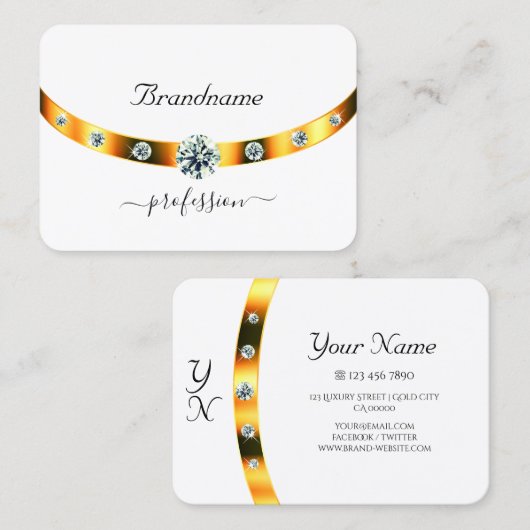 Wit en Goud met Monogram Diamanten Professioneel Visitekaartje (Voorkant / Achterkant)