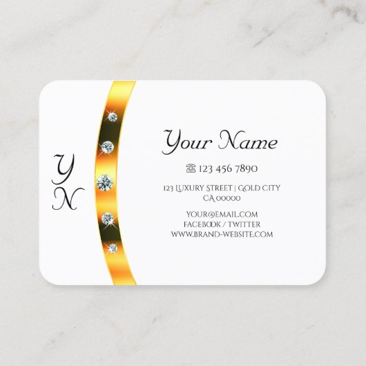 Wit en goud met Monogram Diamonds Professional Visitekaartje (Achterkant)