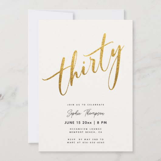 Wit en Goud Minimalist Elegant 30e Verjaardag Kaart (Voorkant)