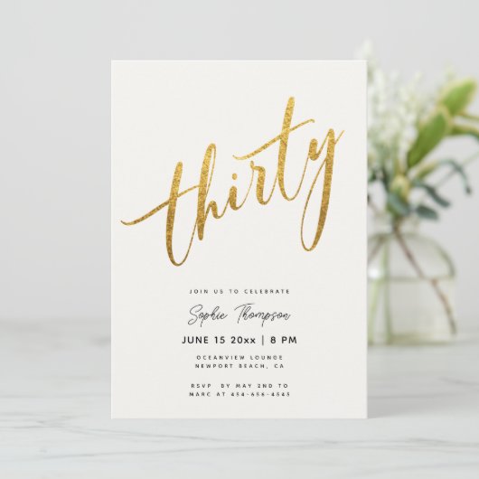 Wit en Goud Minimalist Elegant 30e Verjaardag Kaart (Staand voorkant)