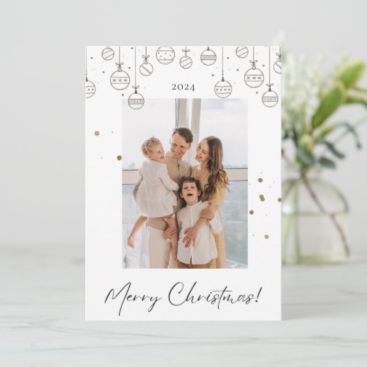 Wit en Goud Minimalistische Kerst Kaart (Staand voorkant)