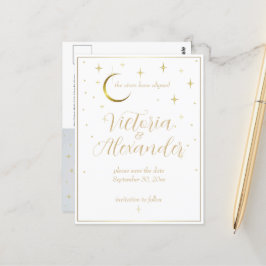 Wit en goud modern minimaal hemels bewaar datum briefkaart