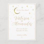 Wit en goud modern minimaal hemels bewaar datum briefkaart (Voorkant)