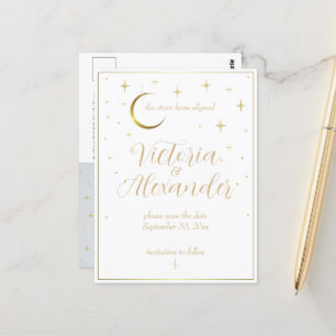 Wit en Goud Modern Minimal Celestial Save Date Briefkaart