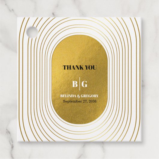 Wit en goud Modern minimalistische wapenweddenscha Bedankjes Labels (Voorkant)