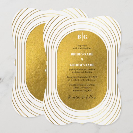 Wit en goud Modern minimalistische wapenweddenscha Kaart (Voorkant / Achterkant)