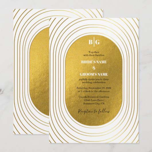 Wit en goud Modern minimalistische wapenweddenscha Kaart (Voorkant / Achterkant)