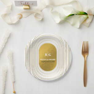 Wit en goud Modern minimalistische wapenweddenscha Papieren Bordje